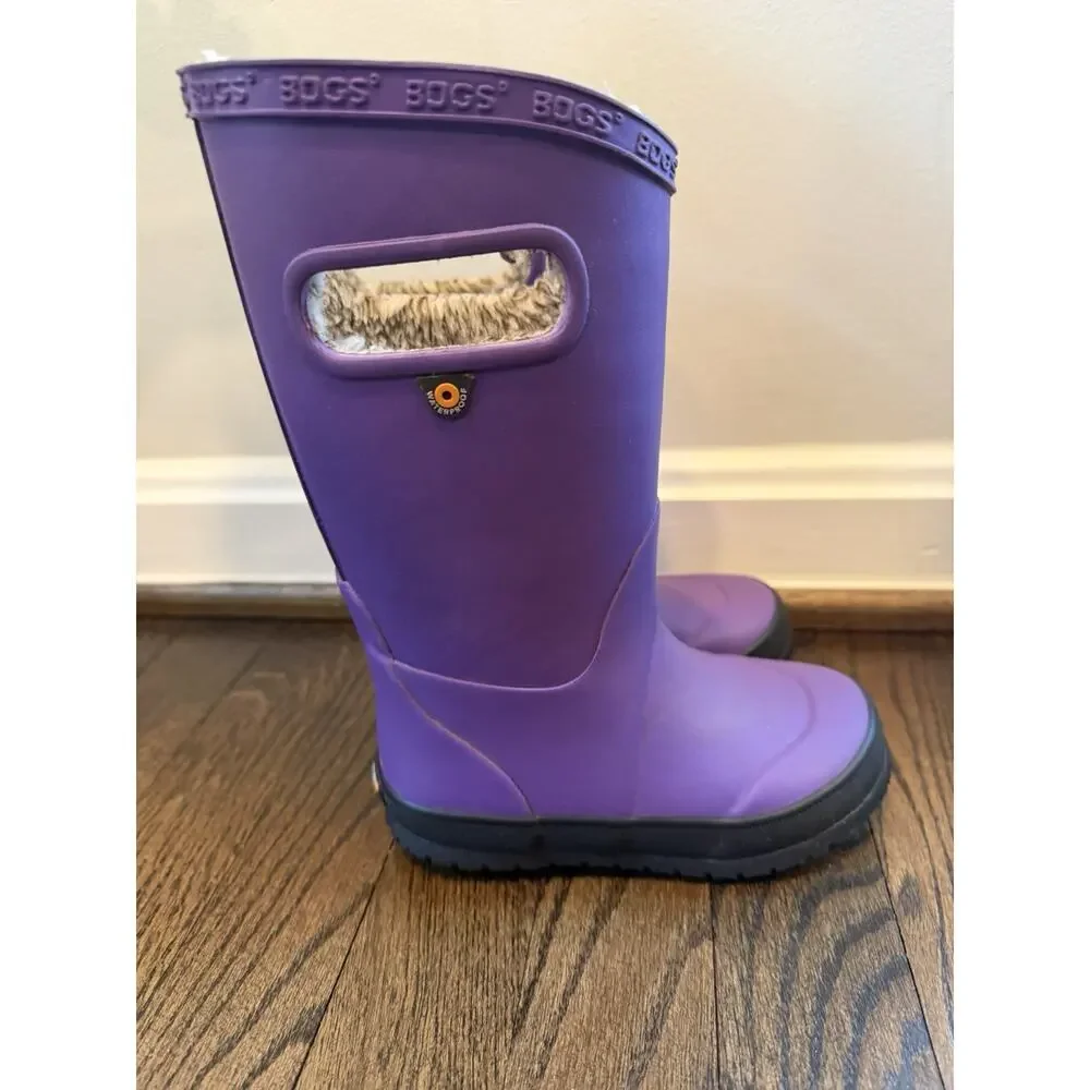 Bogs Kids Rain Boot Plush Waterproof Purple Little Kids Sz 10 Puddle Water Lined